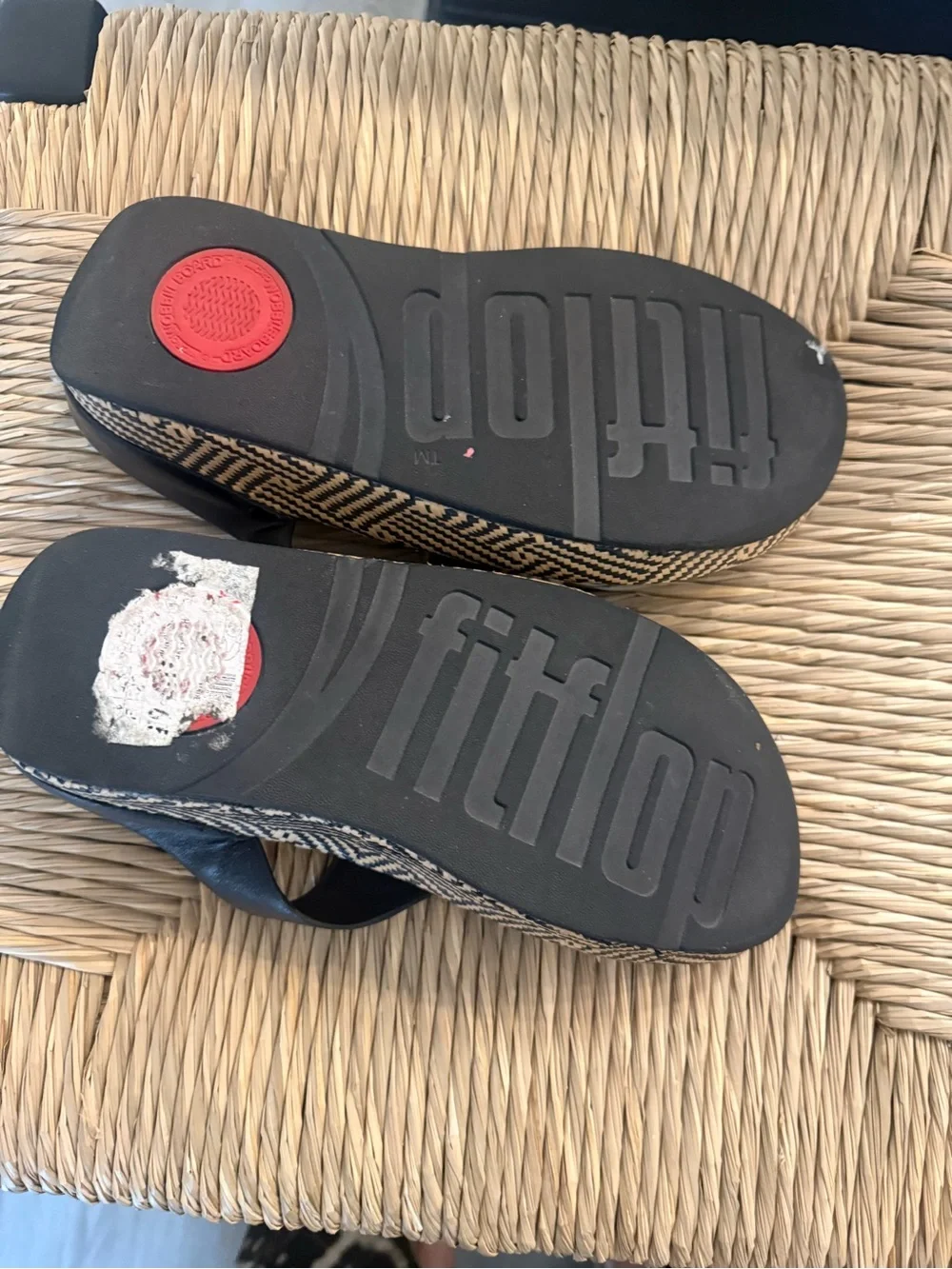 FitFlop Black Slingback Wedges with Patterned Woven Insole